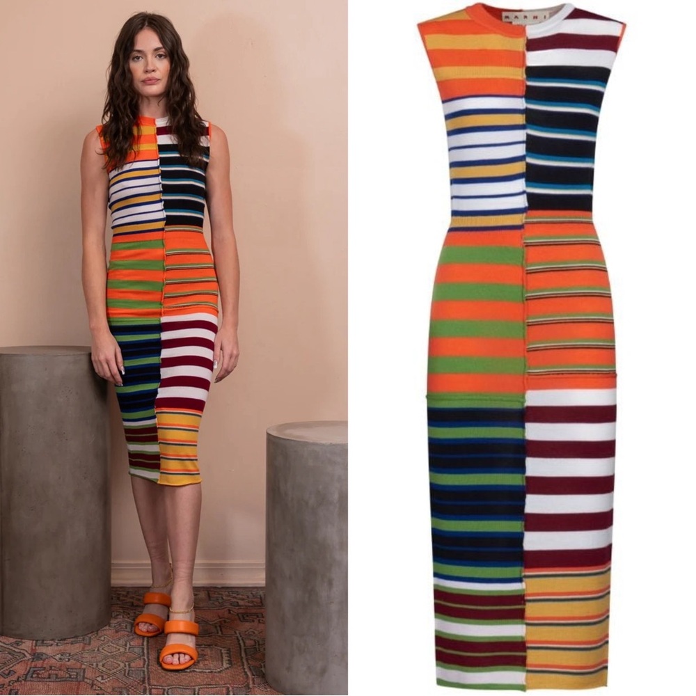 Marni Striped Patchwork Sleeveless Knit Midi Shea… - image 2